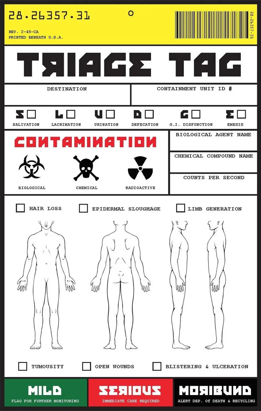 Triage tag, front