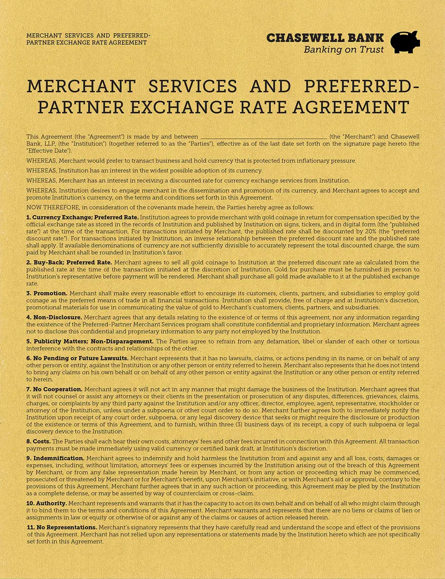 Chasewell Bank agreement design