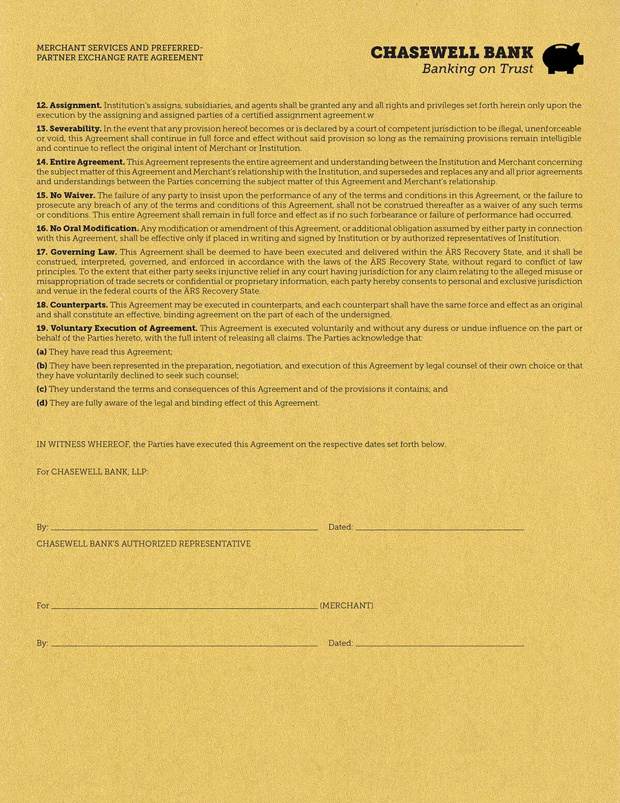 Chasewell Bank agreement design