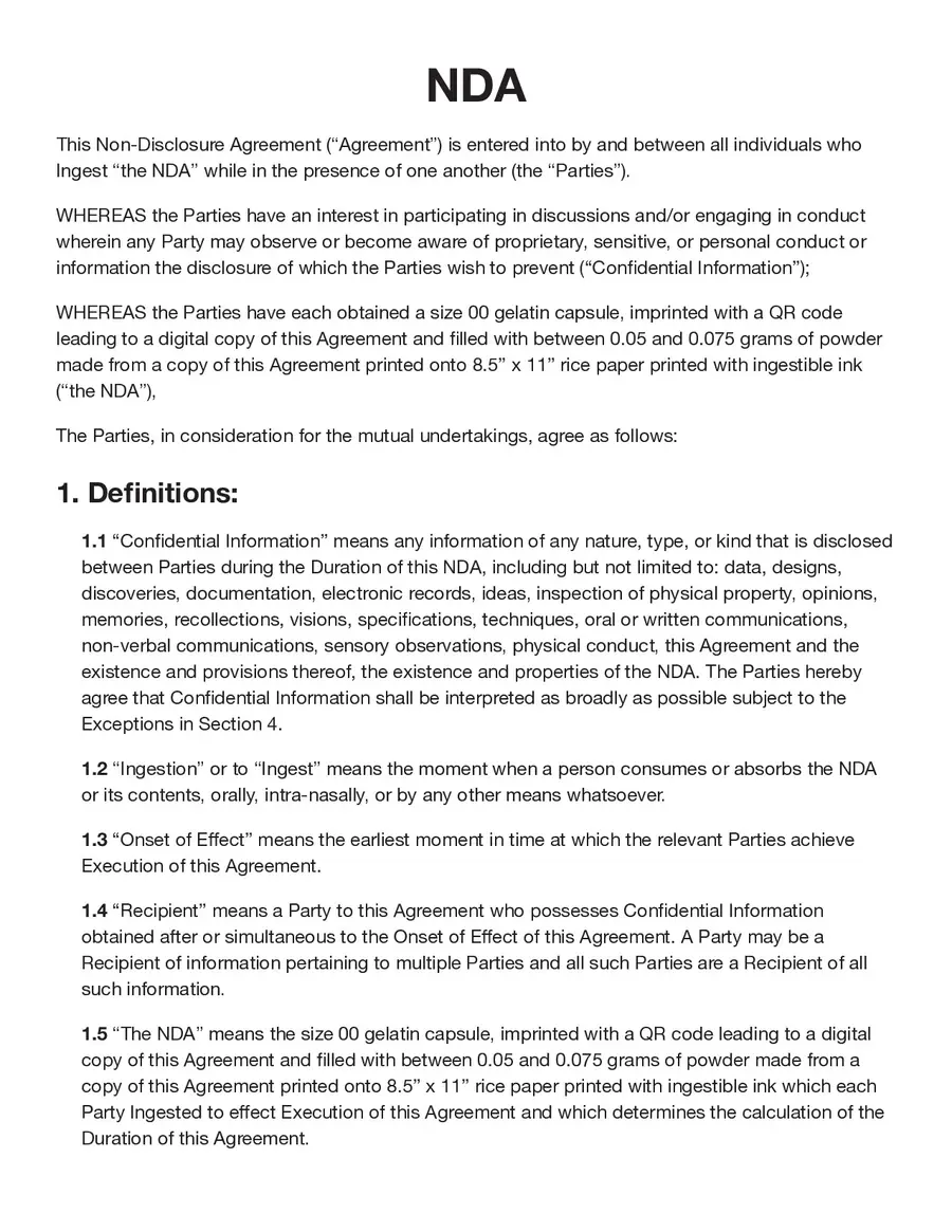 NDA contract, page 1
